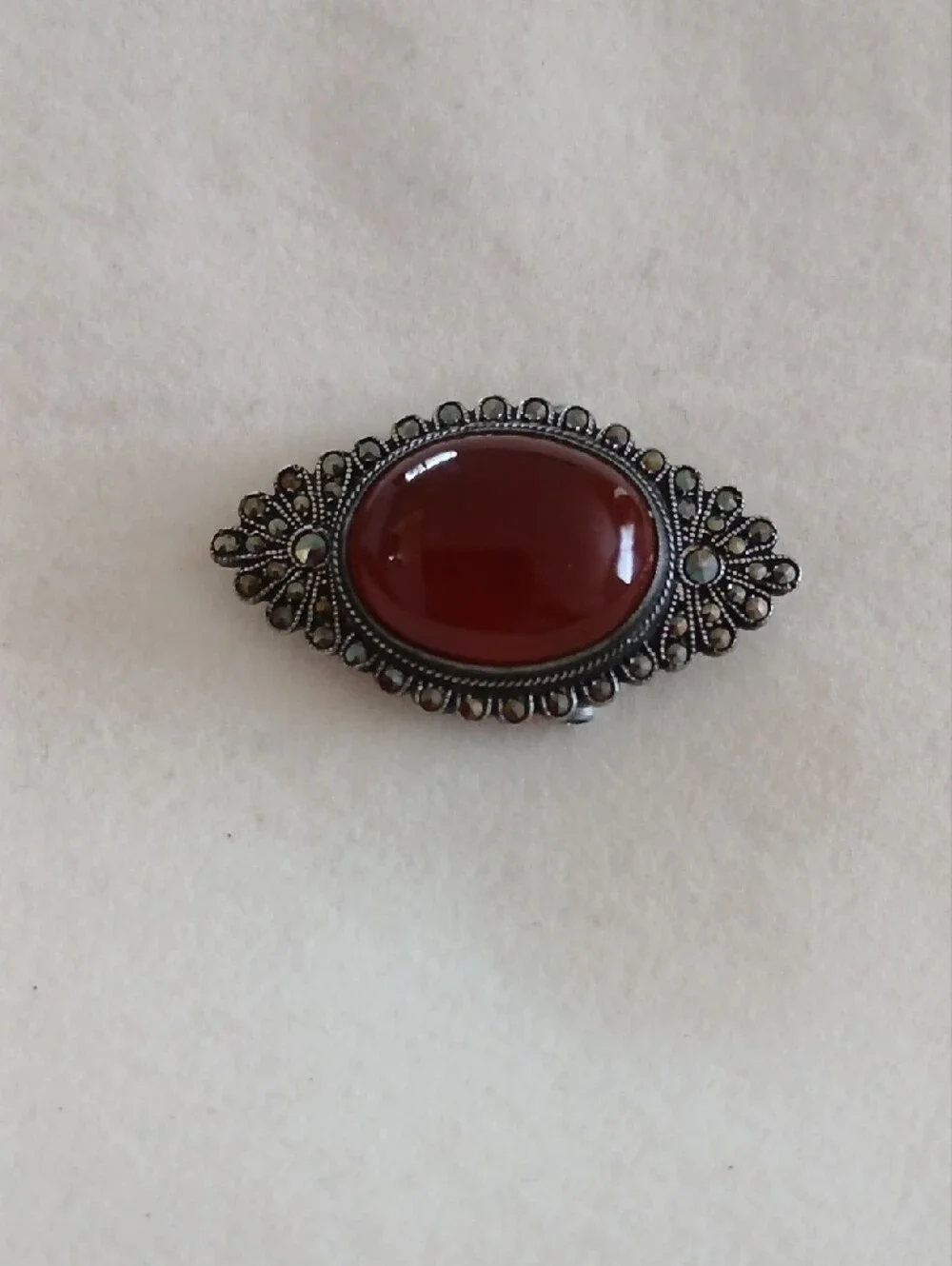 Vintage Red Cabachon Sterling  Silver 925 Spacer For Beaded Bracelet Or Necklace